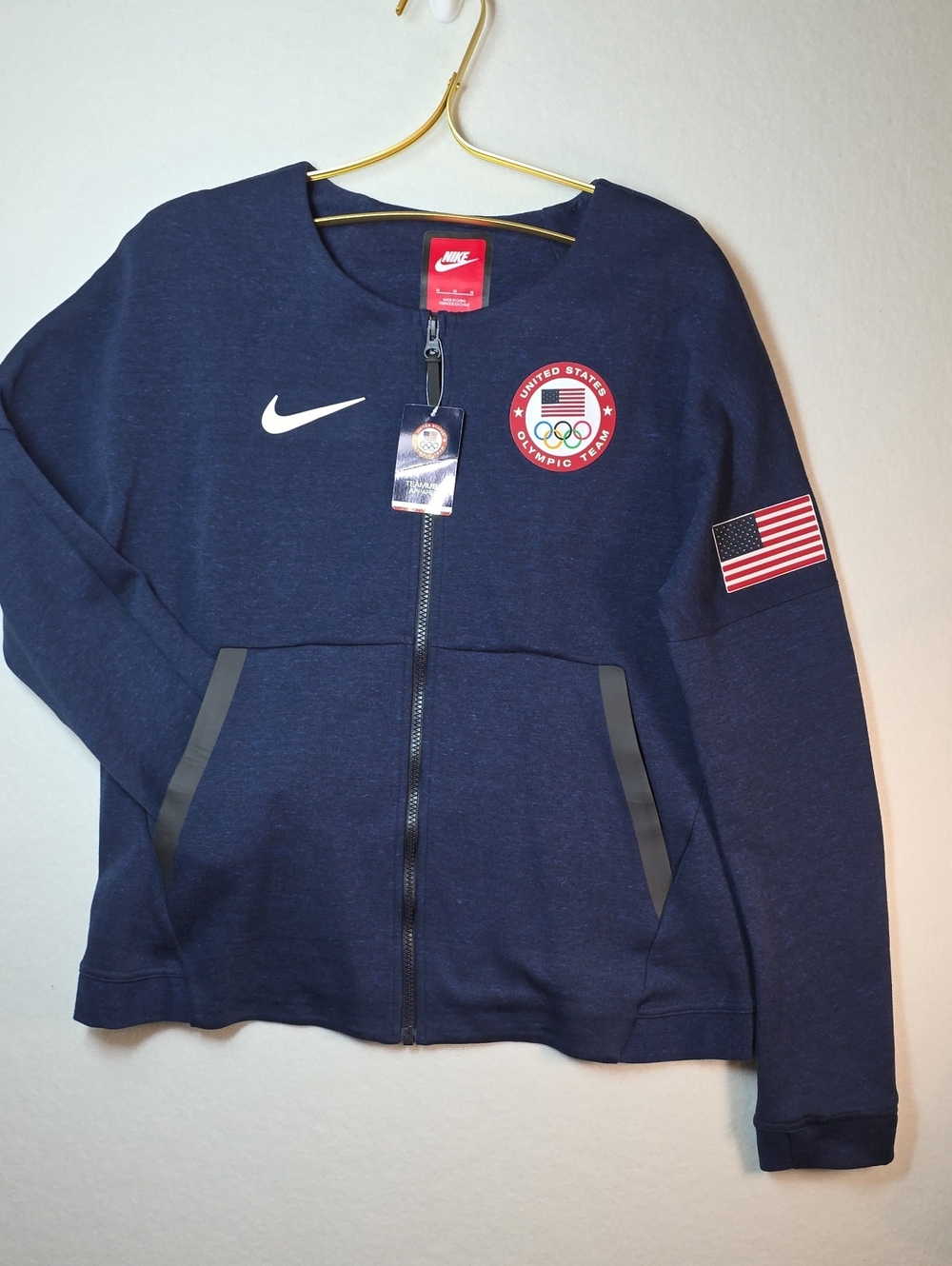 Nike Navy USA Olympic Team Full-Zip Bomber Jacket Flag Patch